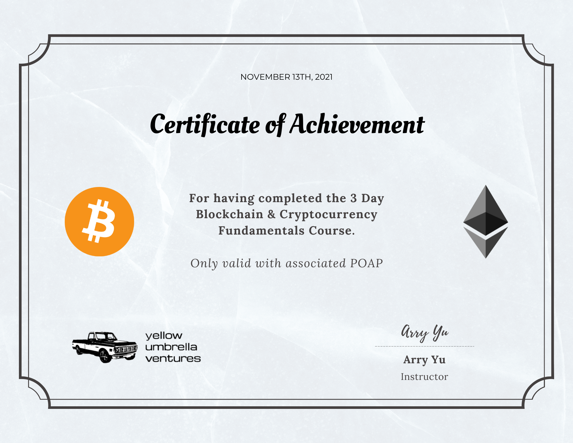 3 Day Blockchain & Cryptocurrency Fundamentals Course by YUV POAP image