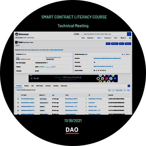 BanklessDAO Smart Contract Literacy Course - Technical meeting 11/16/21 POAP image