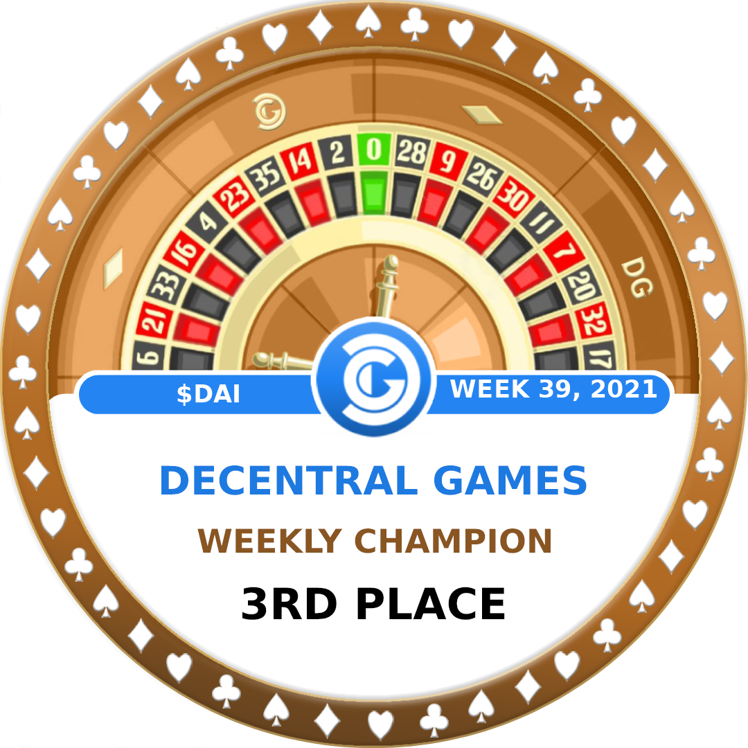 Decentral Games' Weekly Champion - $DAI - W39 - 3rd Place POAP image
