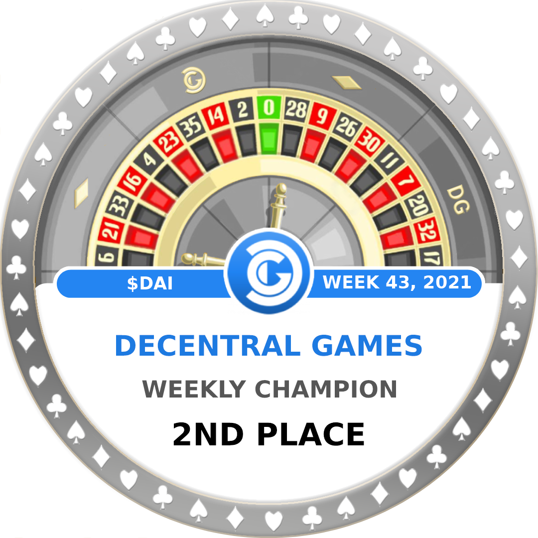 Decentral Games' Weekly Champion - $DAI - Week 43 - 2nd Place POAP image