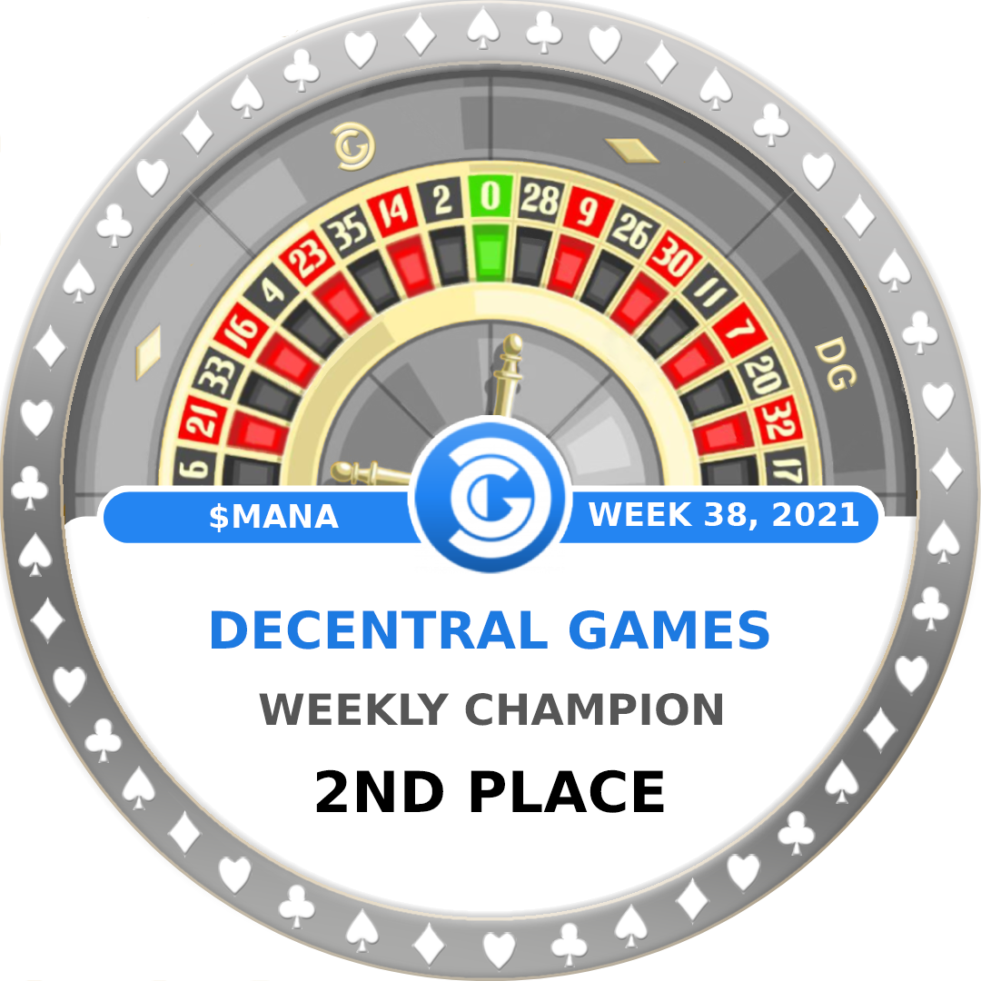 Decentral Games' Weekly Champion - $MANA - Week 38 - 2nd Place POAP image