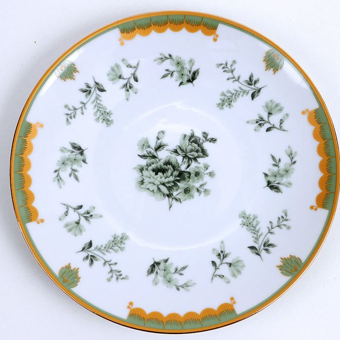 Prato Sobremesa Porcelana Especial Estampa Exclusiva Coleção "Feur". - Certificado de Autenticidade