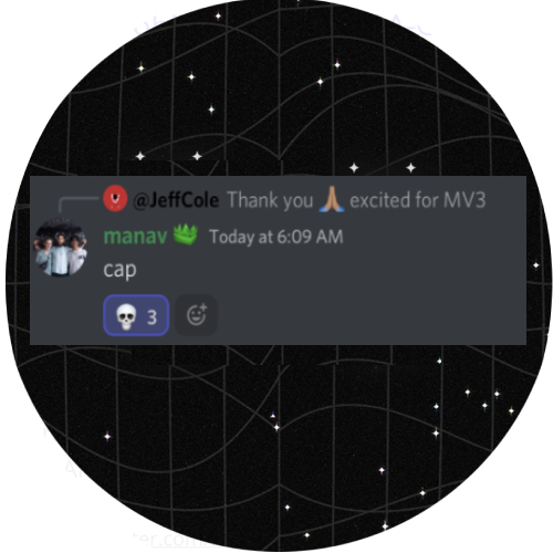 Marnav calling cap on Jeff Cole being excited for MV3 POAP image