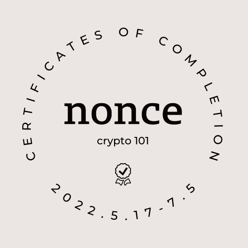 nonce crypto 101 - certificates of completion (May 17 ~ Jul 5) POAP image